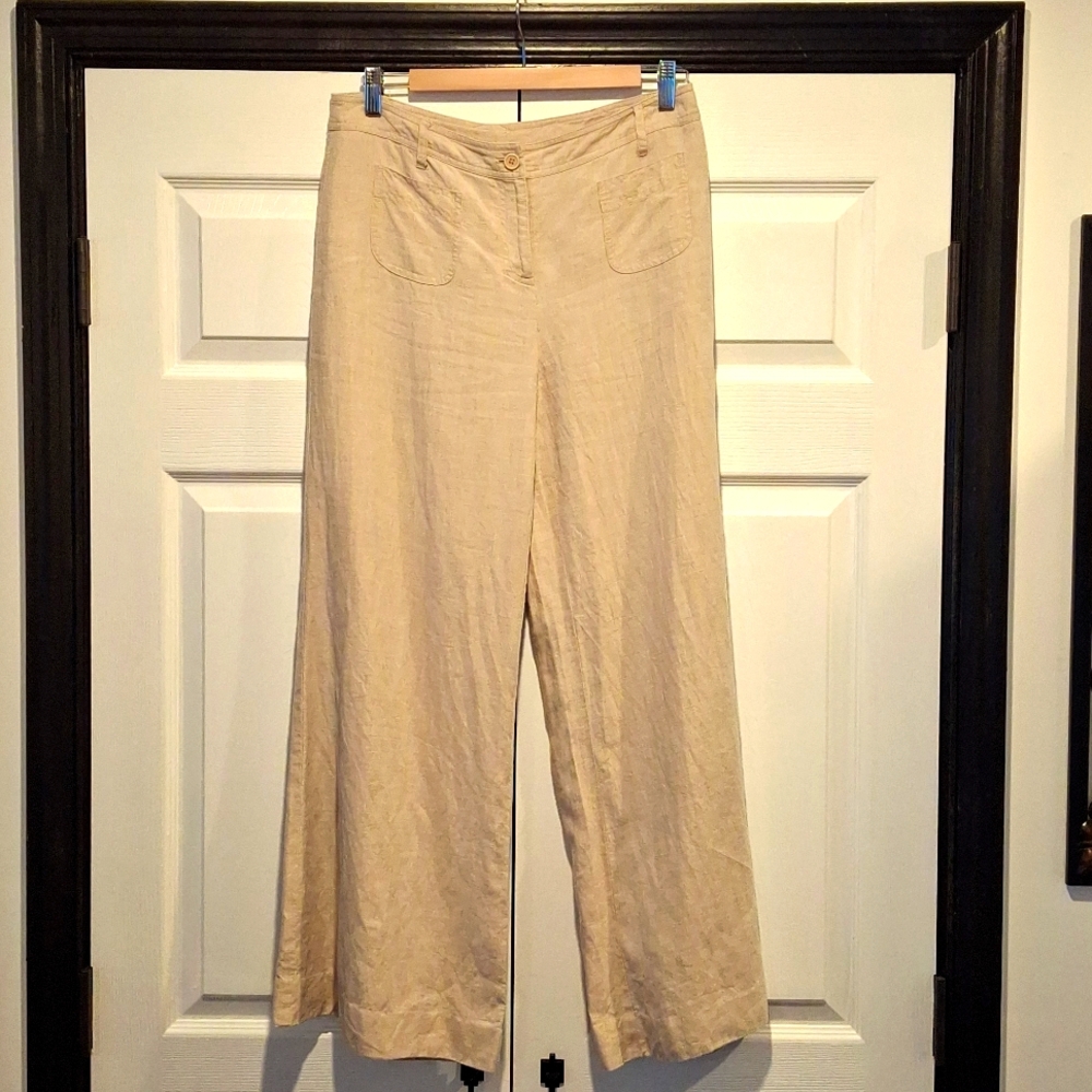 Lucy & Laurel Beige Lined Linen Pants